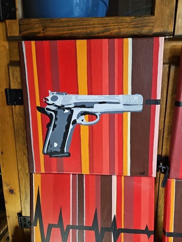 Original Art Painting Signed Handgun Heartbeat 4 Panel 12x12 - Picture 2 of 12