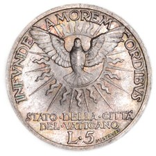 VATICANO SEDE VACANTE 1939 5 Lire - Periziata FDC - Argento Silver
