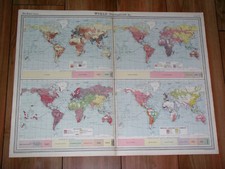 1922 MAP OF WORLD POPULATION RELIGION RACES AMERICA AFRICA ASIA EUROPE