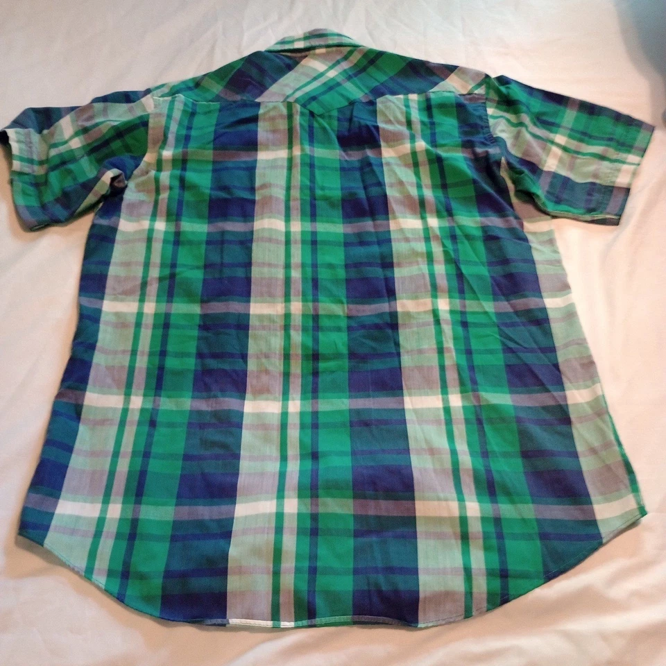 Authentic ATA Western Wear Pearl Snap S/S Shirt. 16 1/2 L Vintage Green Plaid - Image 2 of 4