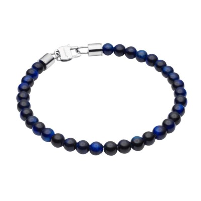 Blue Tigers Eye Bead Mens Bracelet B5428L by Fred Bennett UK
