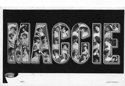 A046 Maggie 1905 Big Letter Name beautiful women vintage postcard