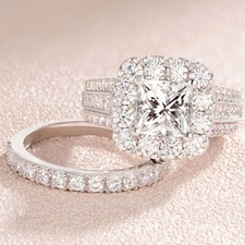 4CT Halo Wedding Engagement Rings for Women 925 Sterling Silver CZ Bridal Set