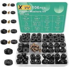 106 PCS Faucet Washer Assortment Kit with Assorted Flat and Beveled Rubber Washe