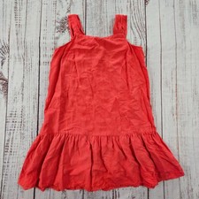 Loft Coral Red Drop Waist Ruffle Hem Linen Blend Dress Preppy Resort Classic