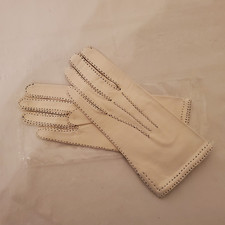 Vintage New Old Stock Women's Gloves Soft White Leather Sz 7 1/2 Retro Stitching