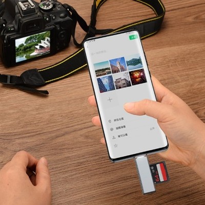 Aluminum Double Slot Memory Card Reader USB2.0 Type C Connectivity for Phones