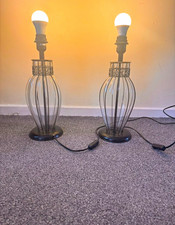 Pair Black Metal Wire Cage Table Lamps Matte Finish Switch LED E27 Warm