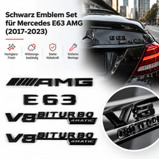 F&uuml;r Mercedes Benz E63 AMG V8 Biturbo 4MATIC Emblem Logo Schwarz Schriftzug