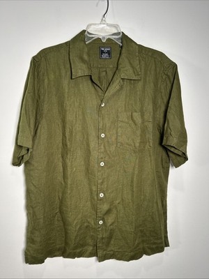 Todd Snyder Baird McNutt Irish Linen Camp Shirt Men's XL Green Loop Collar