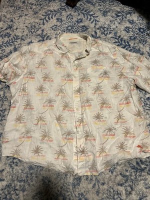 Tommy Bahama Linen Tencel Shirt Mens 3XLB Blue Pink Floral Short Sleeve Button