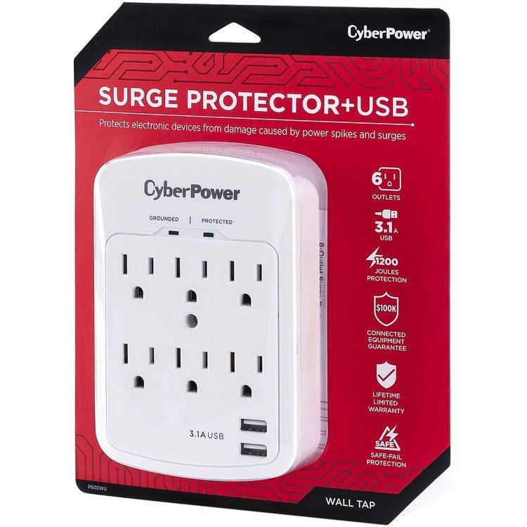 CyberPower P600WU 6-Outlet Professional Surge Protector (White, Wall Tap) - Image 3 of 3