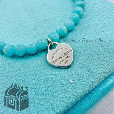 Tiffany & Co. 925 Silver Mini RTT Heart 4mm Amazonite 7