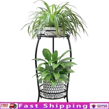 Heavy Duty 2 Tier Metal Plant Stand Indoor Outdoor Rustproof Flower Pot Rack New