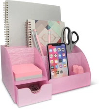 Pink Desk Organizer Office, Acrylic, with Drawer, 9 Compartments, Supplies an...