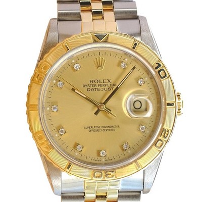 Rolex Datejust 16263 TwoTone 18KY & SS Champagne Diamond Dial Turn-o-graph Watch