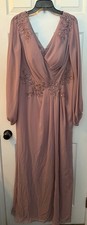Oleg Cassini Mauve Long Sleeve Embellished Mother of the Bride Dress Size 16