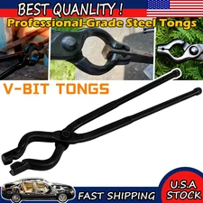 17" V-Bit Bolt Blacksmith Tongs, Wolf Jaw Tongs Assembled Knife Making 1-pack