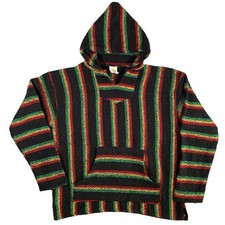 Baja Hoodie Rasta Colors Size XL Sunspecs Black Pullover Mexican Beach Drug Rug