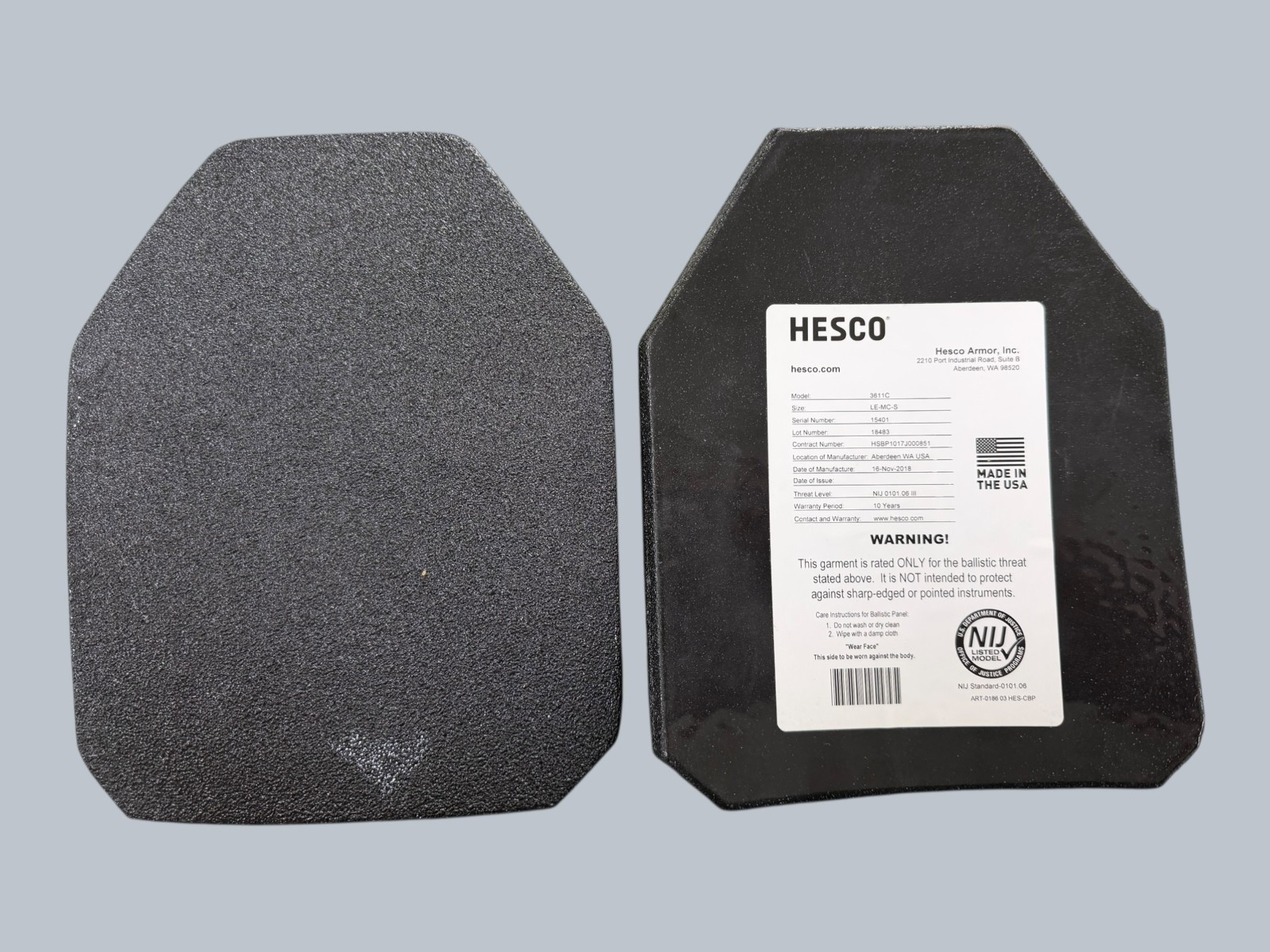 Armor Express Hesco 3611C Stand Alone Level III Ceramic Small Body Armor Plate
