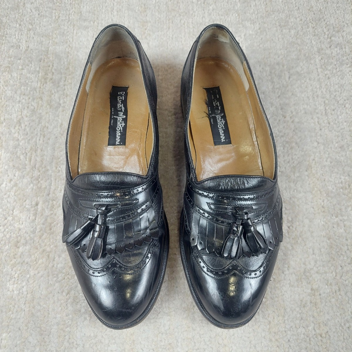 Stamati Mastroianni Tassel Loafers Men 11 M Black Leather  display picture 3