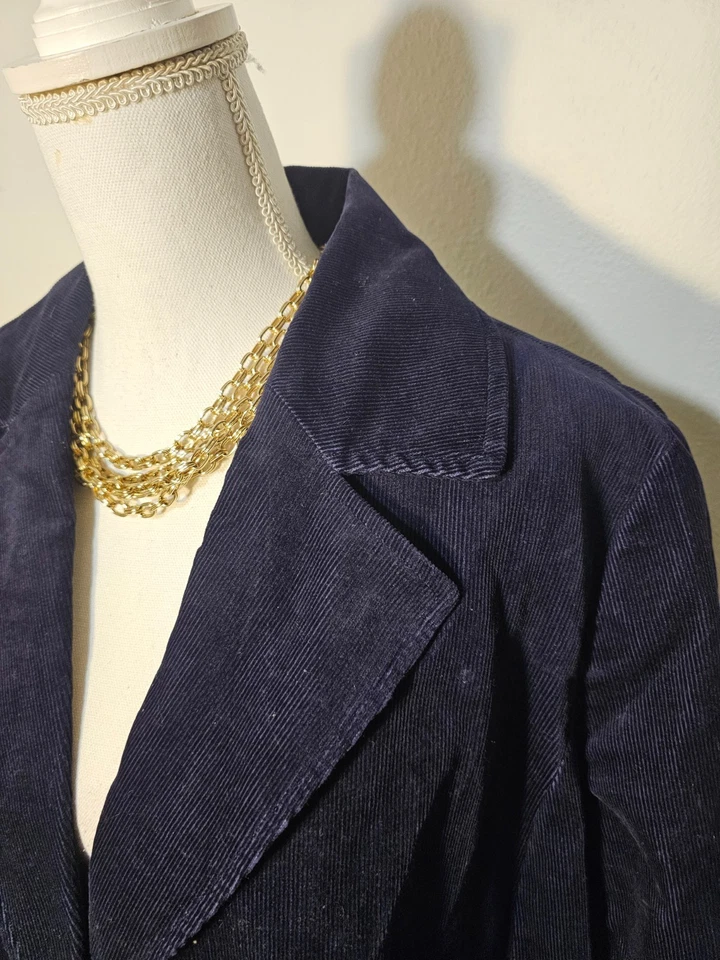 Chaqueta Blazer Talbots Mujer Azul Marino Pana Acentos Dorado Horsebit 2 Botones 16W Foto 4 de 4