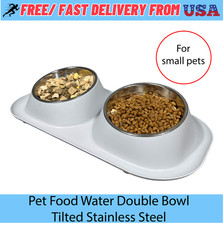 Gray Stainless Steel Pet Food Water Bowl Anti-Slip Platform Small Pets Cats Dogs