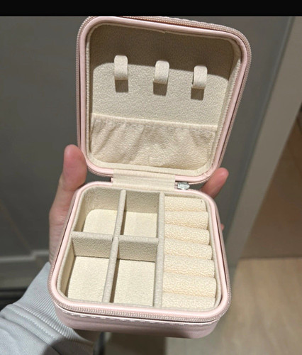 Pink Zip-Around Faux Leather Travel Jewellery Case, Velvet Lined Square