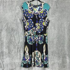Nine West Womens 14 Dress Sleeveless Floral Paisley Knot Front Knee Length Black