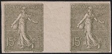 Timbre France 1903 Paire N°130g non dentele 15c signé avec gomme Semeuse Neuf *
