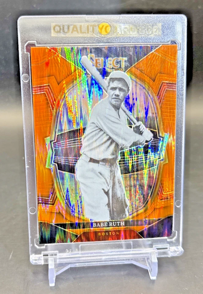 TARJETA REFRACTOR BABE RUTH NARANJA SHOCK PRIZM CON ESTUCHE MLB NEW YORK YANKEES Foto 2 de 4