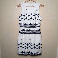 J Crew Black White Geometric Printed Textured Size 4 Dress 100% Cotton