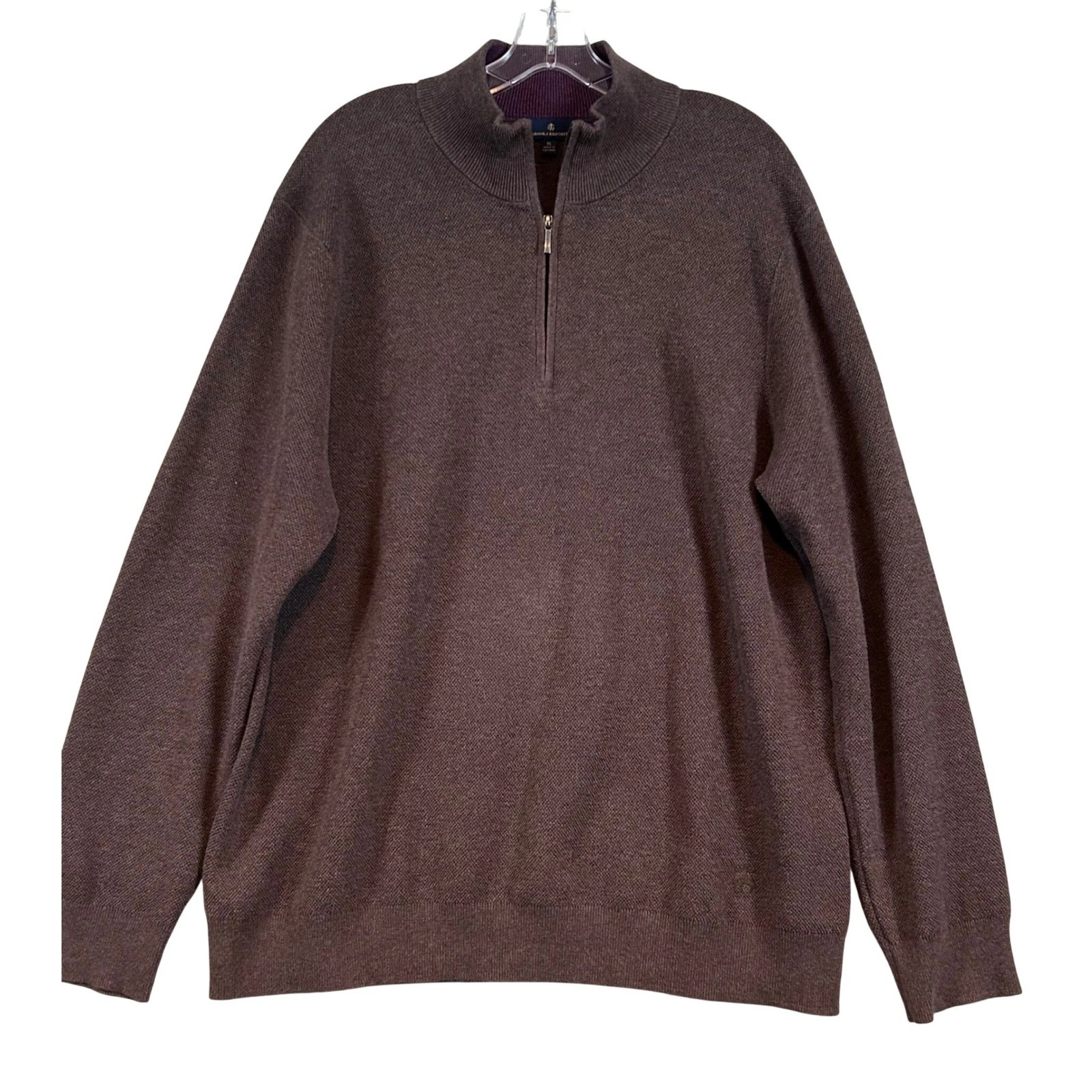 Brooks Brothers Mens XL Brown Cotton Cashmere Quarter Zip Sweater Mock Neck Logo
