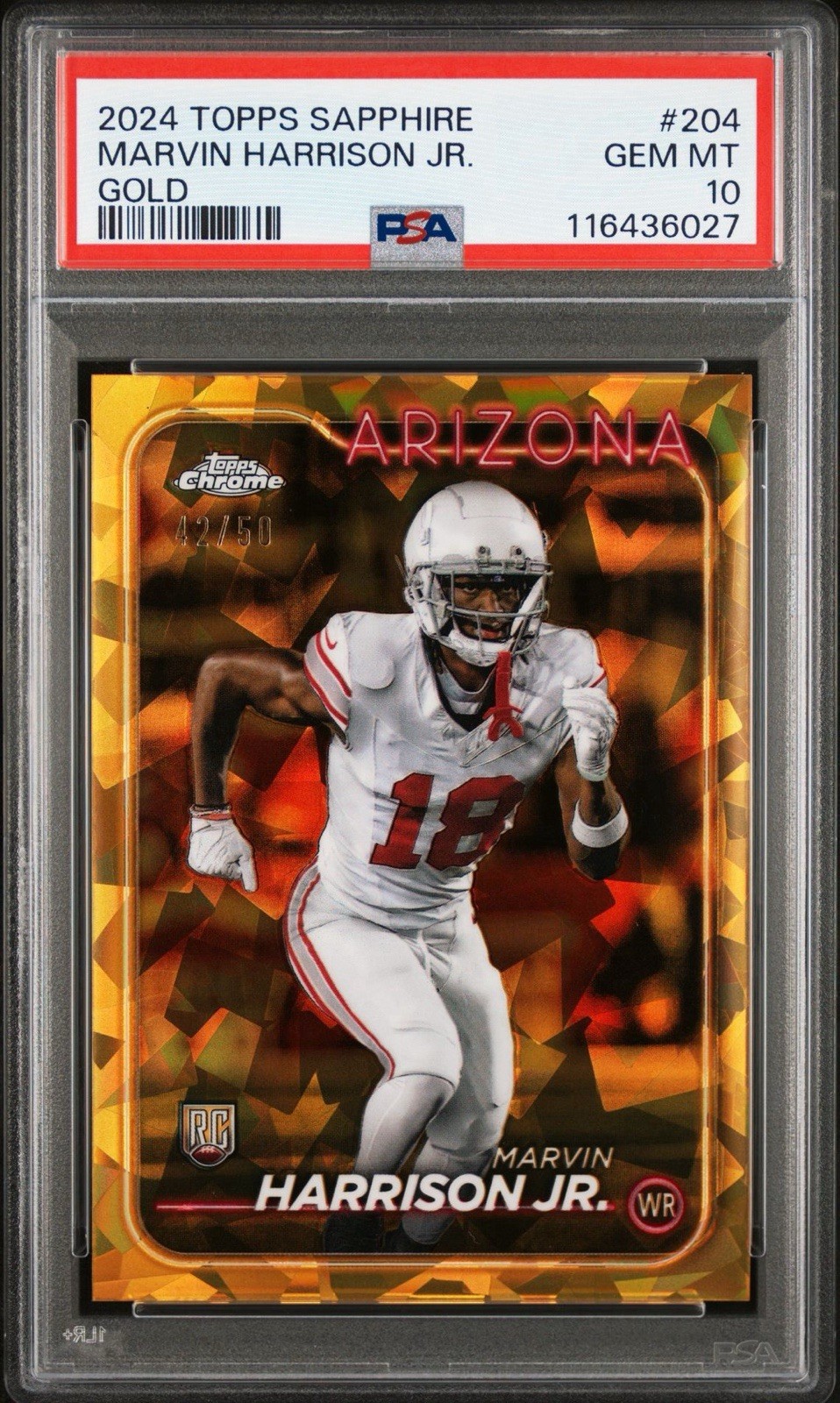 2024 Topps Chrome Sapphire Marvin Harrison Jr. RC #204 Gold 42/50 PSA 10
