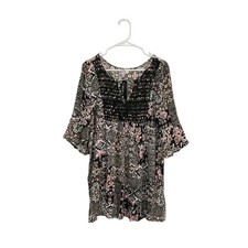 Alya Boho Crochet Tie Front Dress Sz Large Bell Sleeves Patchwork Floral Gypsy