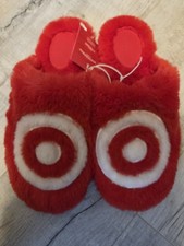 Red Faux Fur Bullseye Slippers Scuffs L 9/10 Target Wondershop New