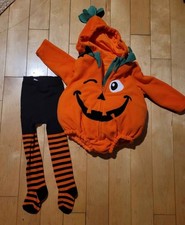 Primark Baby Pumpkin Halloween Fleece Costume -Hoodie Tights -Size 6-12 Months