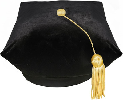 Doctoral Phd Graduation Velvet Tam with Gold Bullion Tassel, 4 Sided