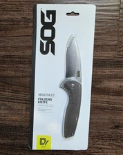 SOG Aegis FLK 2.0 Folding Knife 3.25" Plain Stonewash PVD Drop Point 14-41-03-43