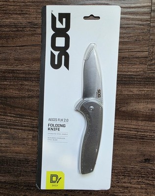 SOG Aegis FLK 2.0 Folding Knife 3.25'' Plain Stonewash PVD Drop Point 14-41-03-43
