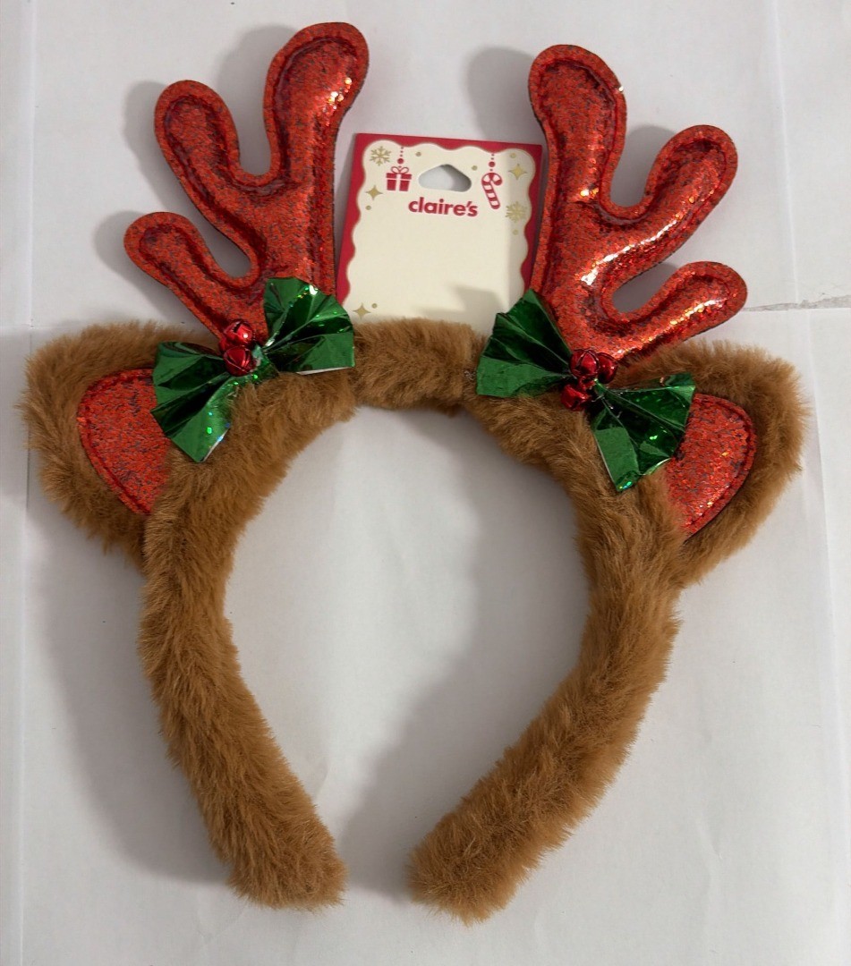 Claire's Fuzzy Brown Christmas Reindeer Antlers Headband With Jingle Bells