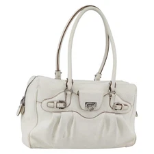 Salvatore Ferragamo Gancini Marissa Tote Bag Leather White Silver Auth bs30082