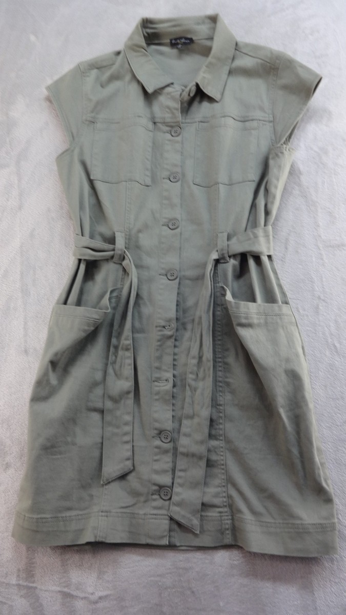 hunter & brown dress Mini Utility XL Sage Cap Sleeve Stretch Twill Belted floaty silhouette Sage Green Silk Satin Natural Fibres Dress's Color:3#-Dark green Colorblock dress