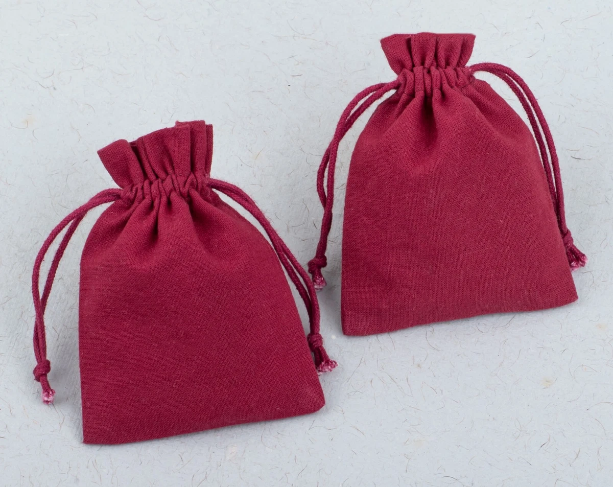 100Pcs Maroon Cotton Drawstring Coin Bag Organic Personalized Jewelry Pouch  3x4