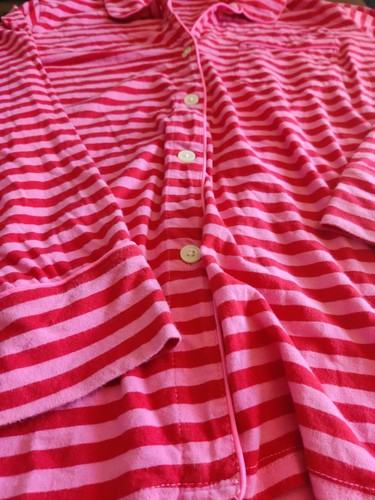Pigiama camicia J CREW rosa caldo righe 95% cotone morbido bottoni completi XL 57341 - Foto 2 di 6
