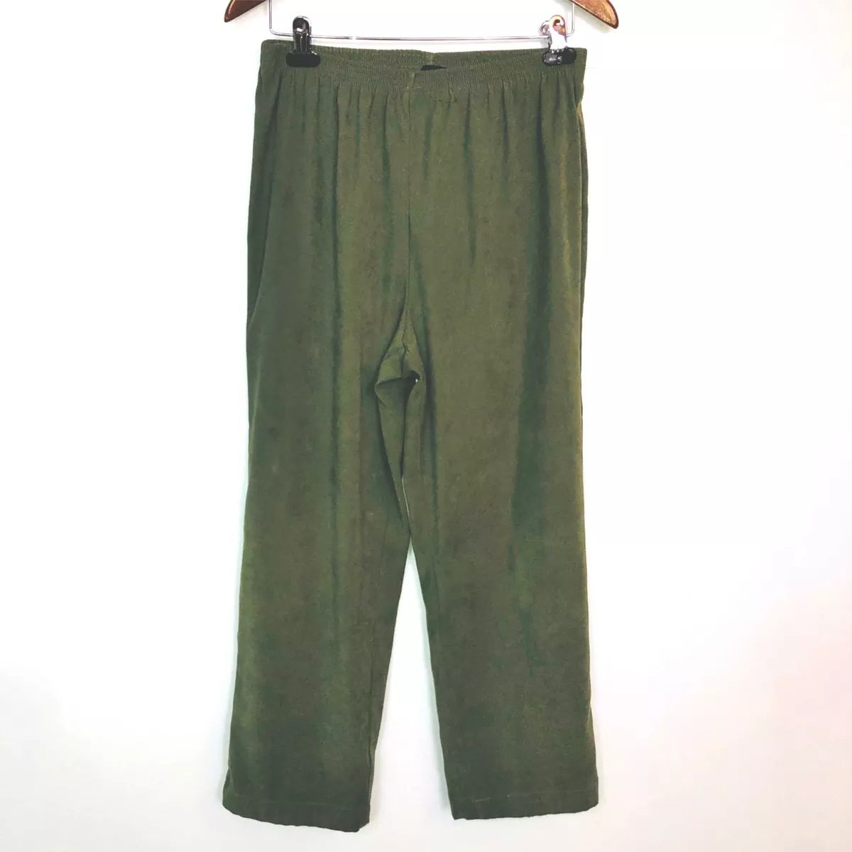 Basic Editions Womens Pants SZ L Olive Green Elastic Waist Straight Leg  Stretch