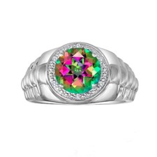 Natural Mystic Topaz Gemstone with 925 Sterling Silver Ring for Men's 1081