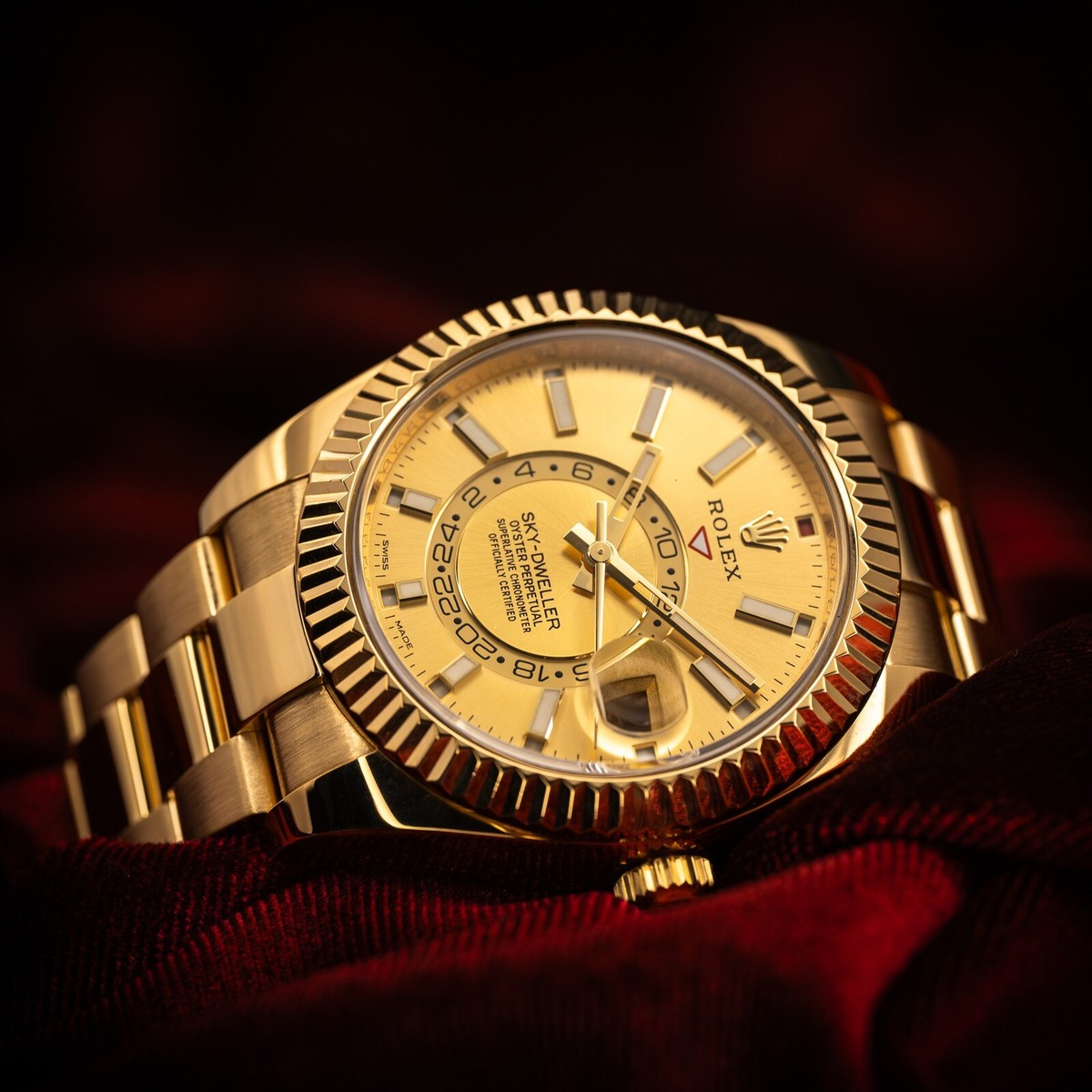 Rolex Sky-Dweller 326938 Yellow Gold Champagne Dial with Box