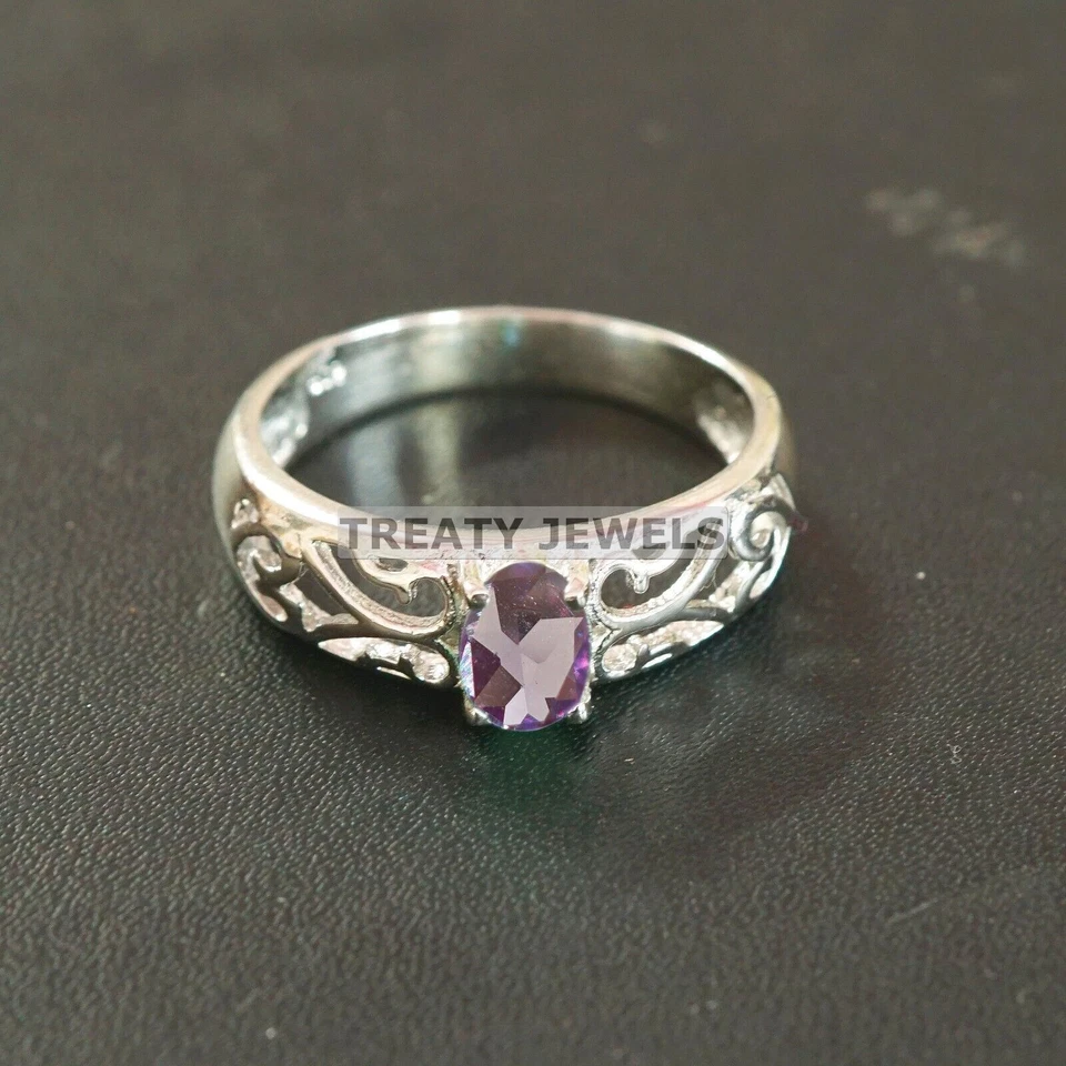 Piedras preciosas de alejandrita de corte ovalado con anillo de plata de ley 925 para hombre #A614 * Foto 3 de 4