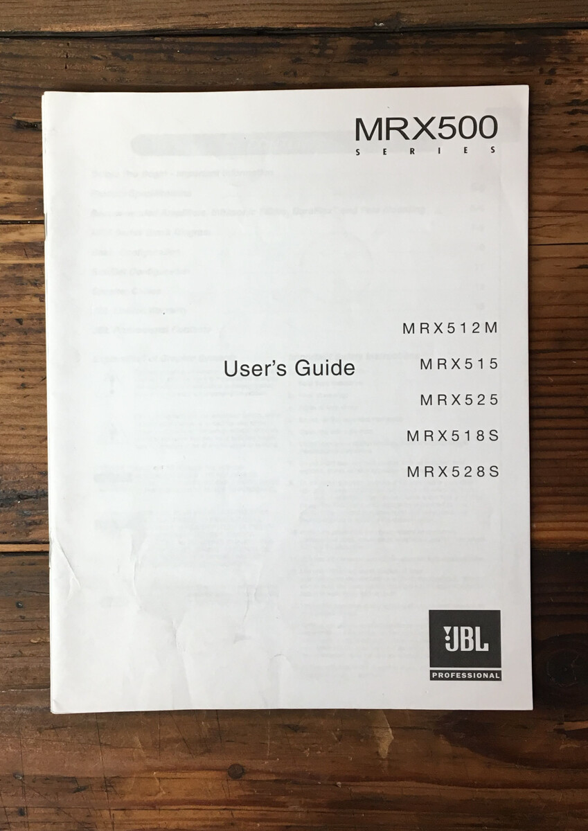 JBL MXR500 512M 515 525 518S 528S Speaker User / Owner Manual *Original*